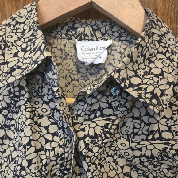 Calvin Klein Vintage Cotton Floral Short Sleeve Button Down  Shirt SZ 4 - Picture 6 of 8
